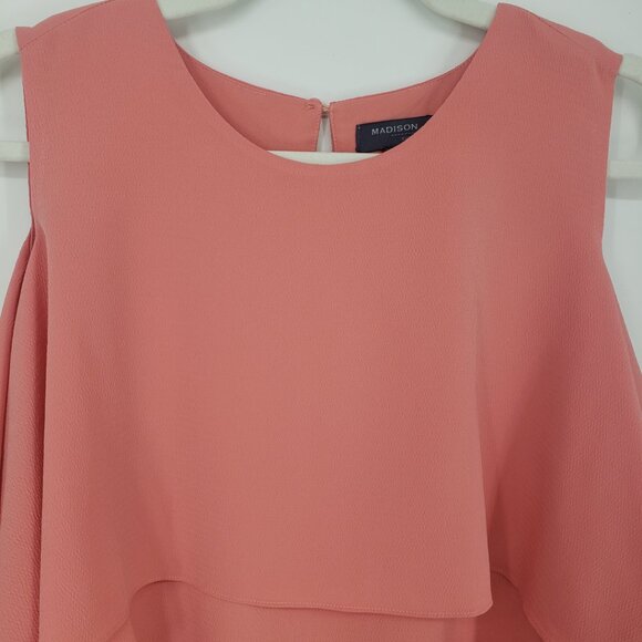 3/$25 Madison Cold Shoulder Shift Dress 2X Draped Cape Tiered Coral Orange - Picture 6 of 12